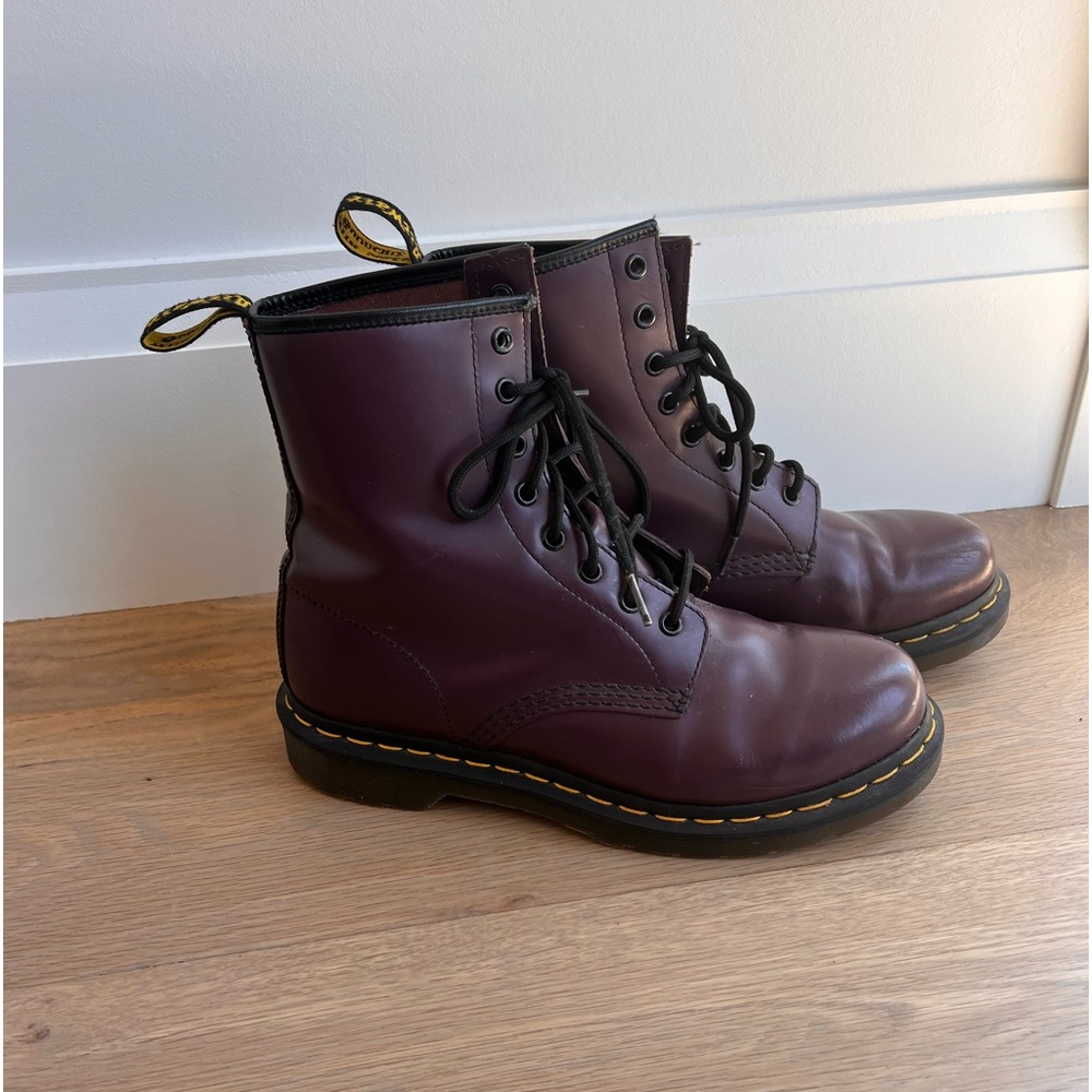 Dr. Martens Burgundy Combat Boots with Black Laces